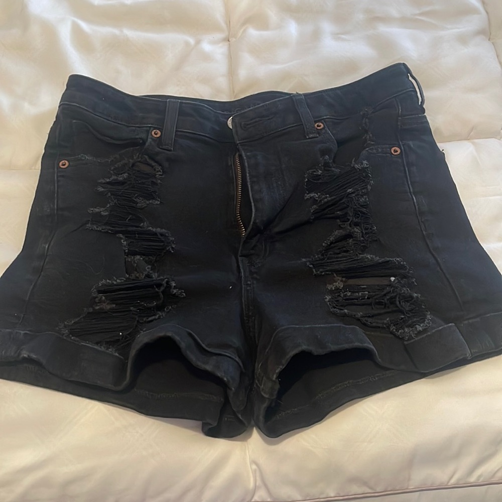 AE Black Distressed Mom Shorts